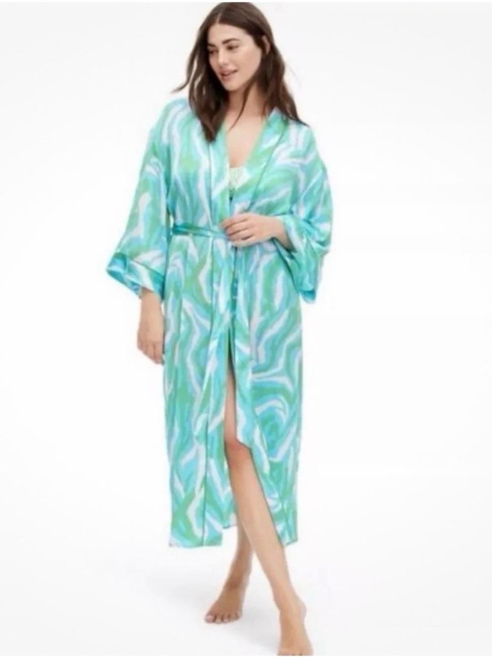 DVF for Target Women's Long Satin Disco Zebra Green Robe Size Medium